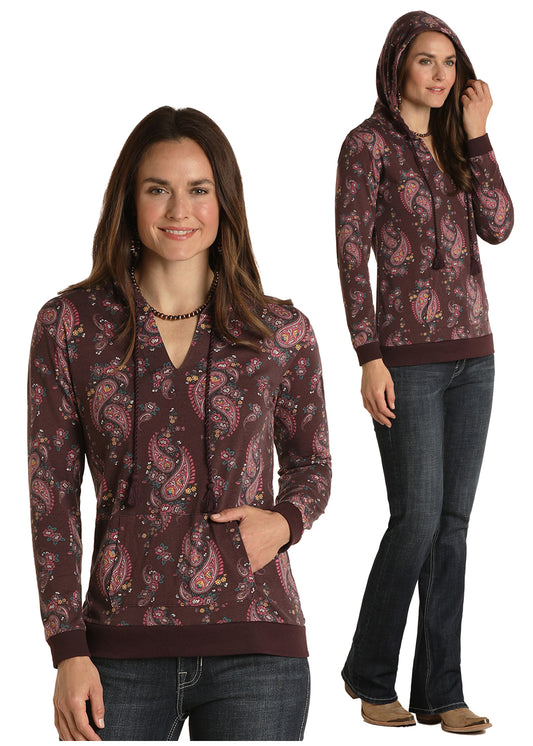 Panhandle Slim® Women Maroon Paisley Print Hooded Sweatshirt