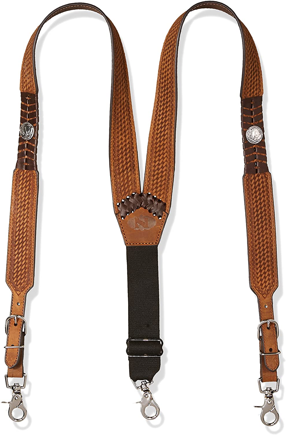 Nocona® Brown Buffalo Nickel Basket Weave Leather Suspenders – Solano's ...